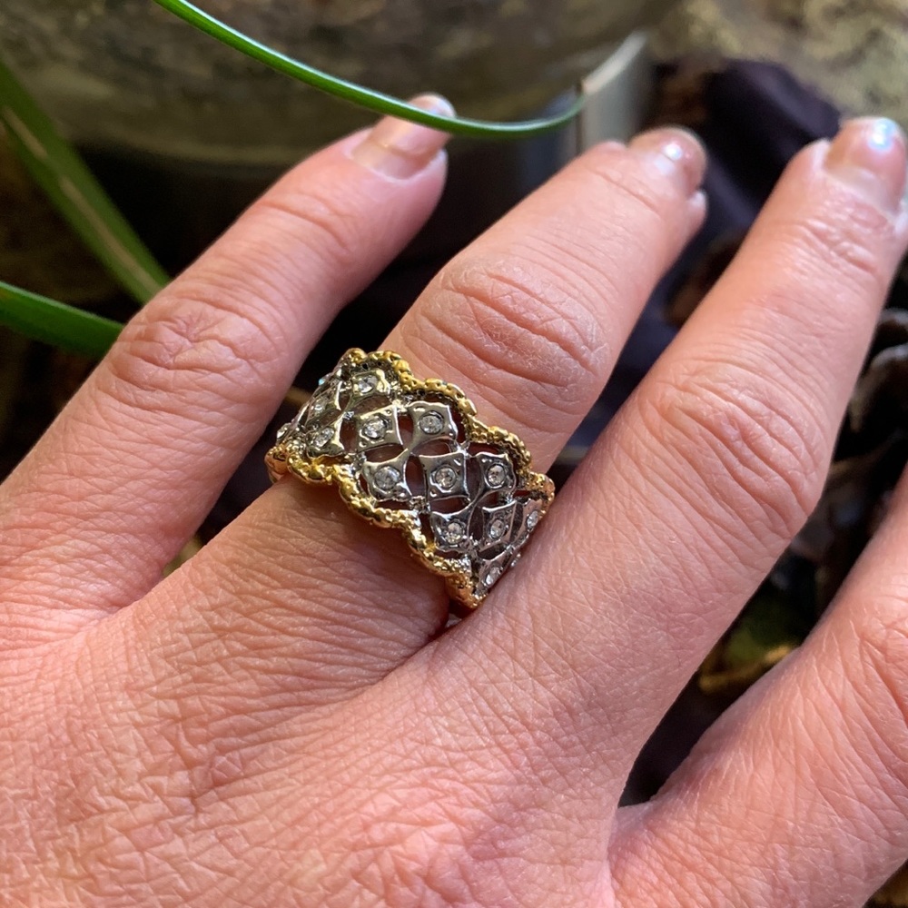 Beautiful 2 tone gold filled silver/gold zirconia ring - Picture 7 of 7